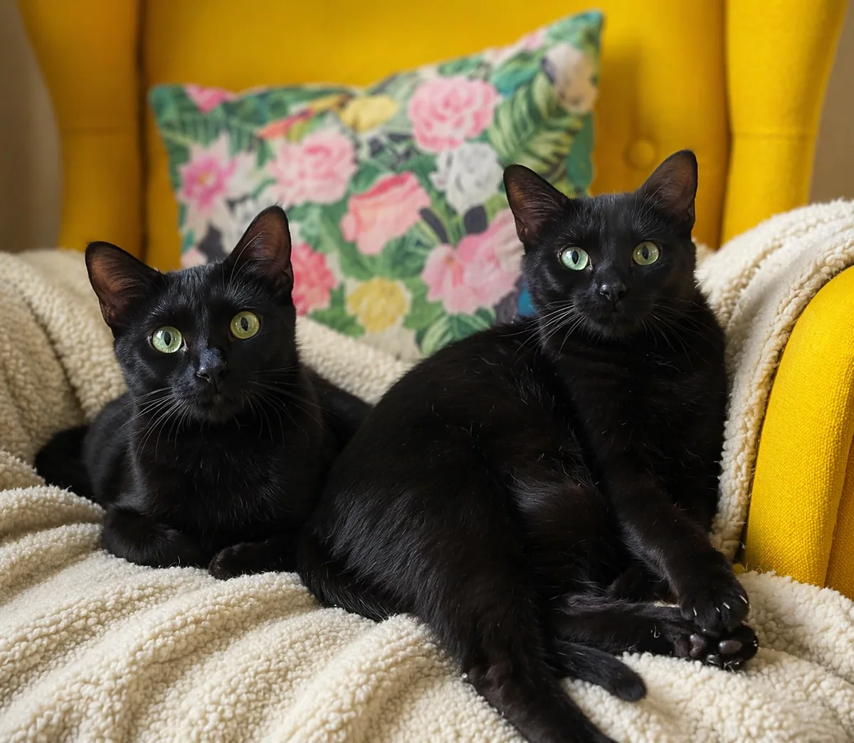 Dos gatos negros descansando juntos — Cuaderno Felino catsitter en Alcalá de Henares